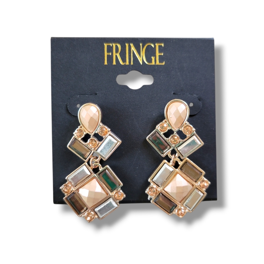 ✨️HP✨️Fringe | NWOT Silver Tone Pink/Gray Geo Stone & Crystal Earrings